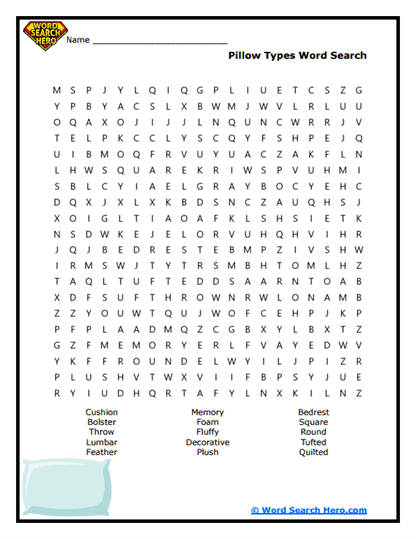 Pillow Pile Word Search