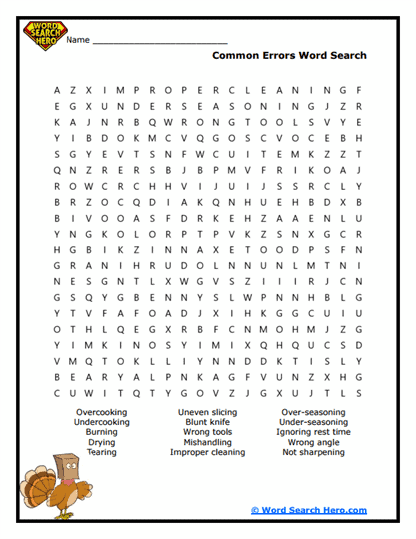 Cooking Blunders Word Search