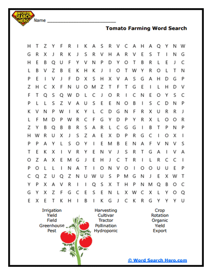 Tomato Farming Word Search