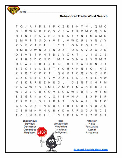 Behavioral Patterns Word Search