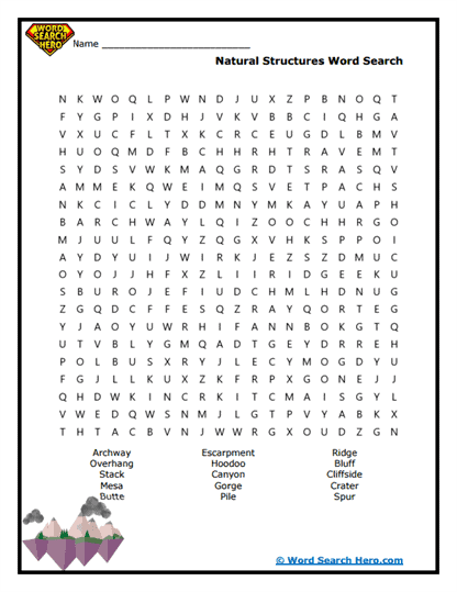 Natural Wonders Word Search