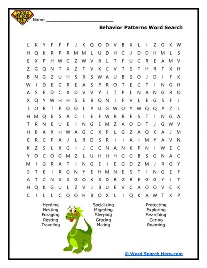 Dino Behavior Word Search