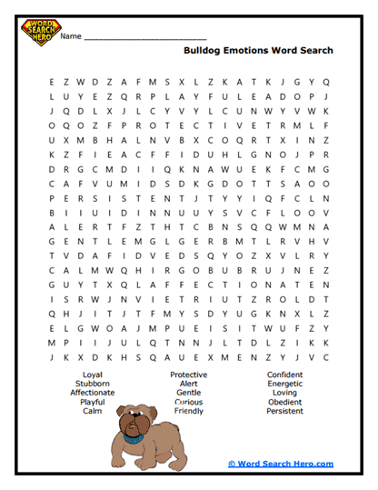 Bulldog Emotions Word Search