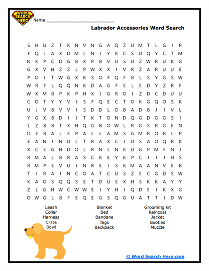 Dog Gear Word Search