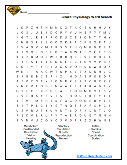 Lizard Physiology Word Search