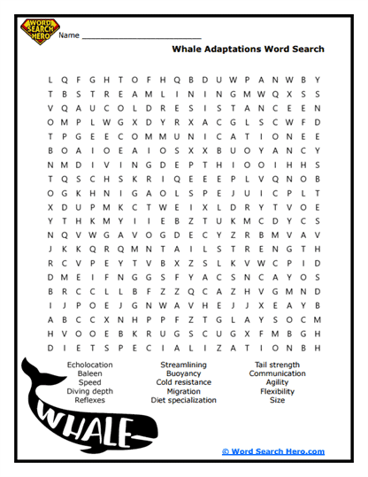 Krill Chomper Word Search