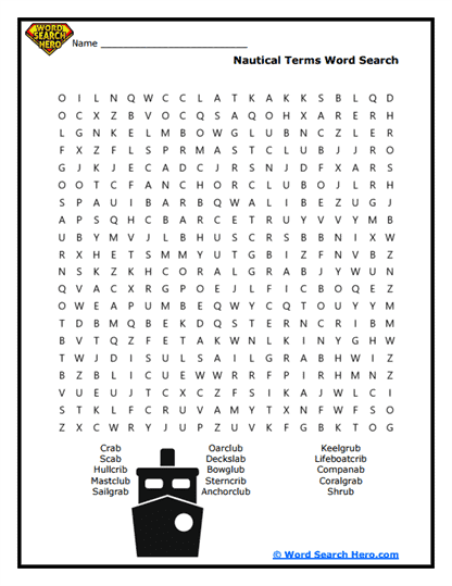 Nautical Terms Word Search