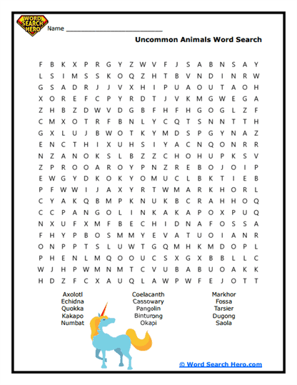 Animal Oddities Word Search