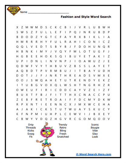 Fashion Frenzy Word Search