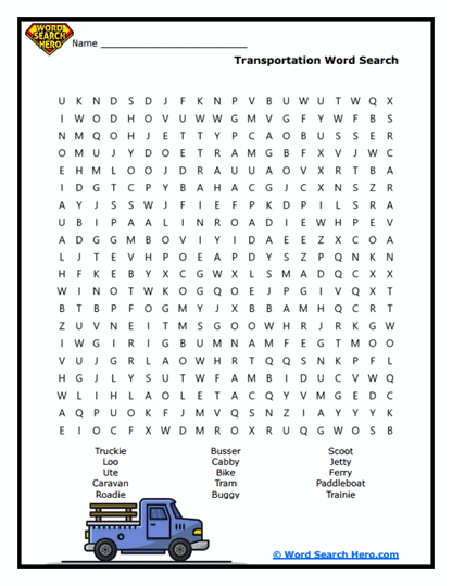 Aussie Rides Word Search