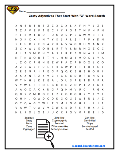 Zesty Adjectives Word Search