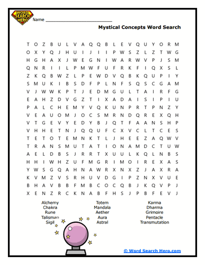 Mystical Symbols Word Search