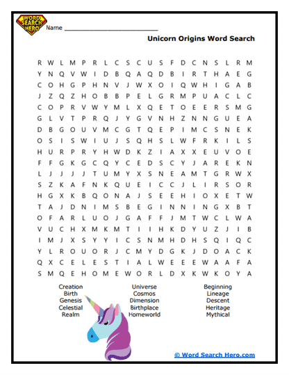 Magical Creatures Word Search