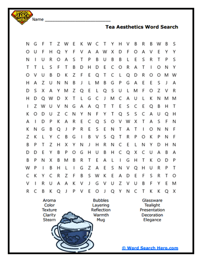 Tea Aesthetics Word Search