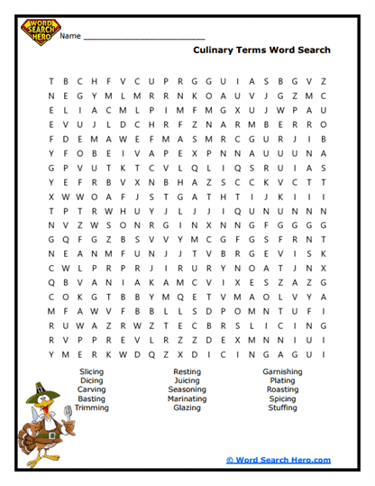 Carving a Turkey Word Searches