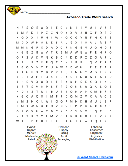 Avocado Trade Word Search