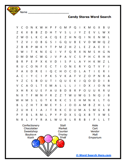 Store Stroll Word Search