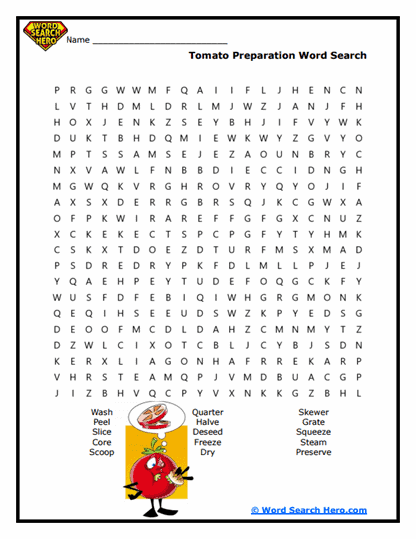 Tomato Preparation Word Search