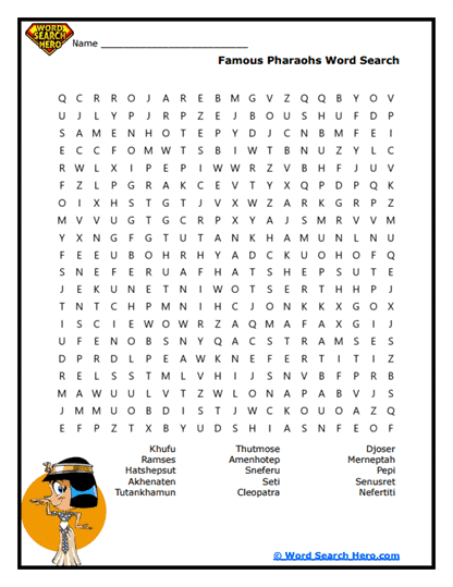 Pharaoh Legends Word Search