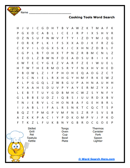 Cooking Gear Word Search