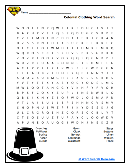 Clothing Quest Word Search