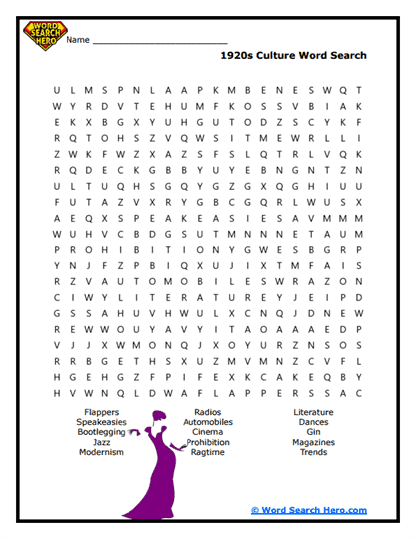 Roaring Twenties Word Search