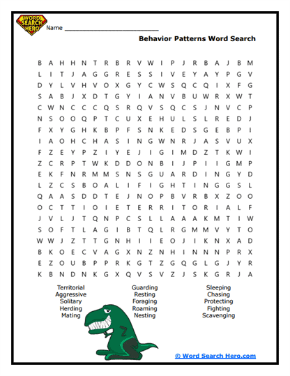 Dino Behavior Word Search