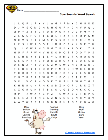 Cow Sounds Word Search