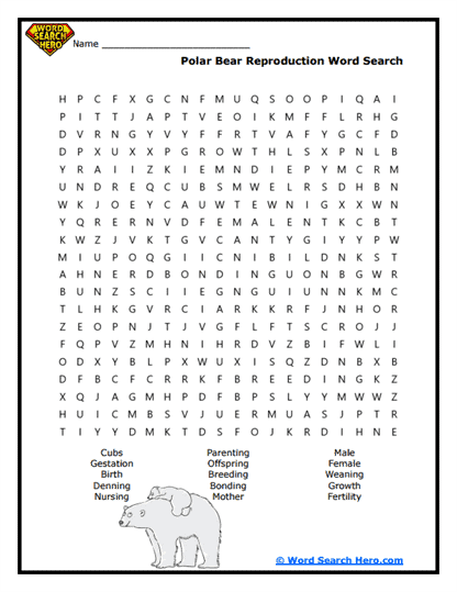 Polar Puff Reproduction Word Search