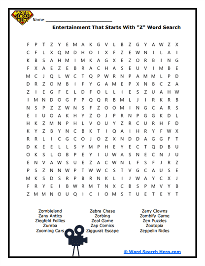 Zany Entertainment Word Search