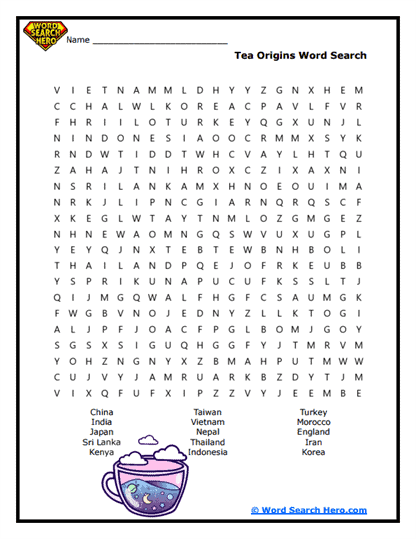 Global Tea Origins Word Search