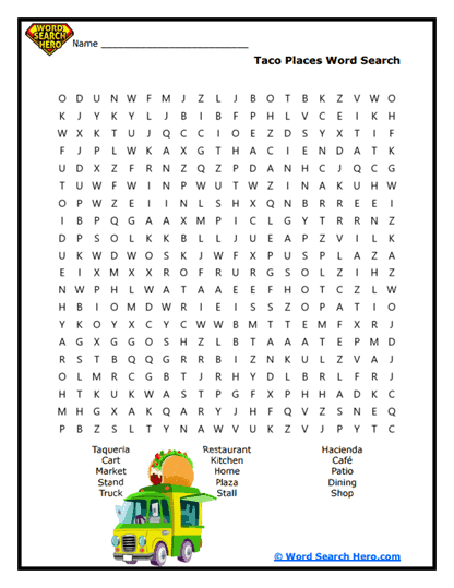 Taco Hotspots Word Search