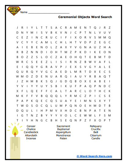 Sacred Objects Word Search