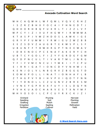 Growing Avocados Word Search