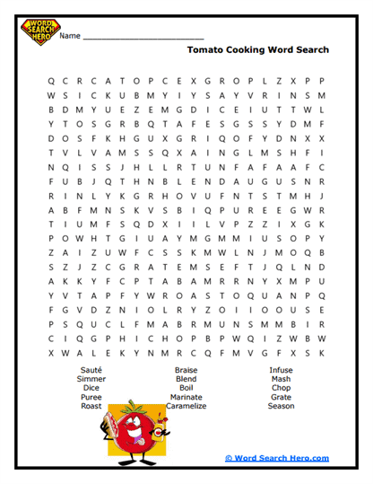 Tomato Cooking Word Search