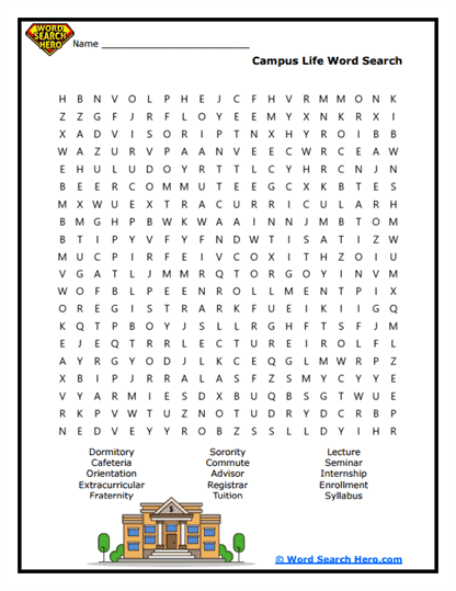 Campus Life Word Search