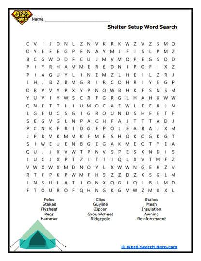 Shelter Setup Word Search