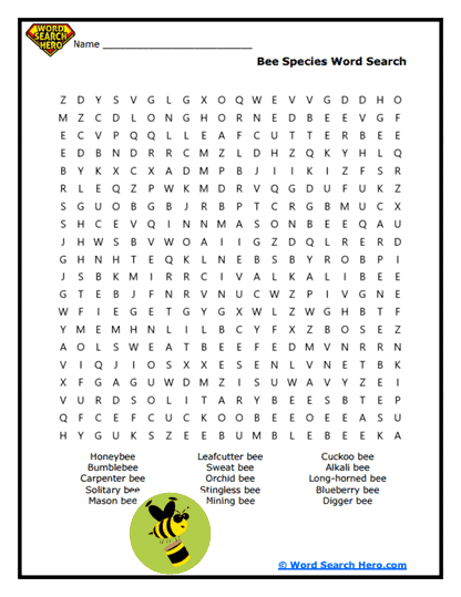 Bee Varieties Word Search