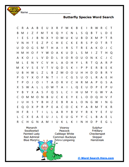 Flutterby Roster Word Search