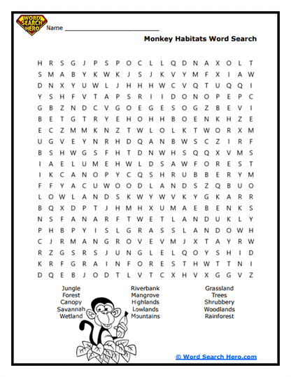 Monkey Homes Word Search