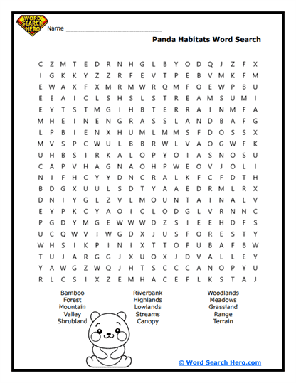 Panda Places Word Search