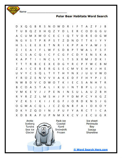 Polar Bear Habitats Word Search