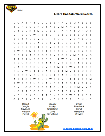 Lizard Homes Word Search