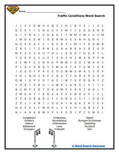 Traffic Trouble Word Search