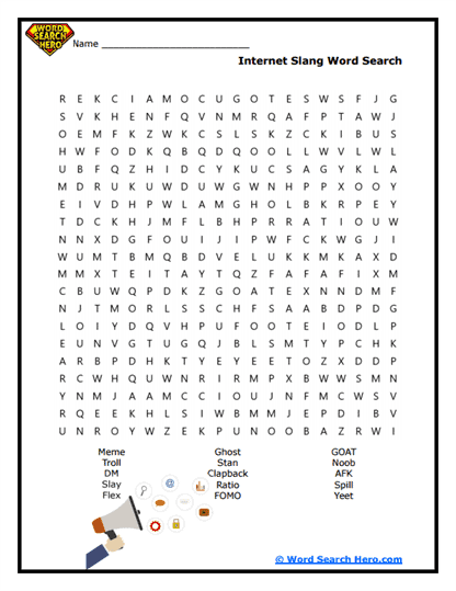 Word Searches for Slang Words