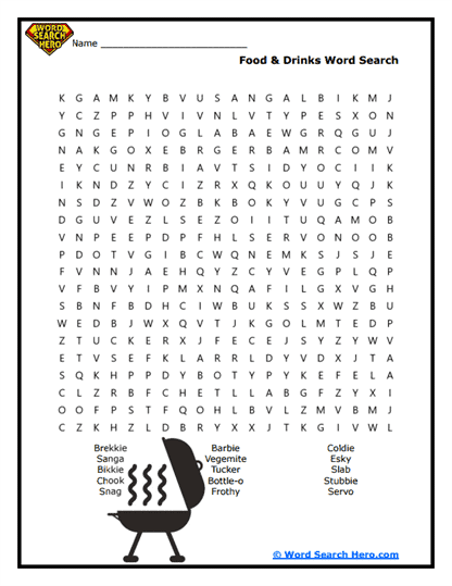 Aussie Bites Word Search