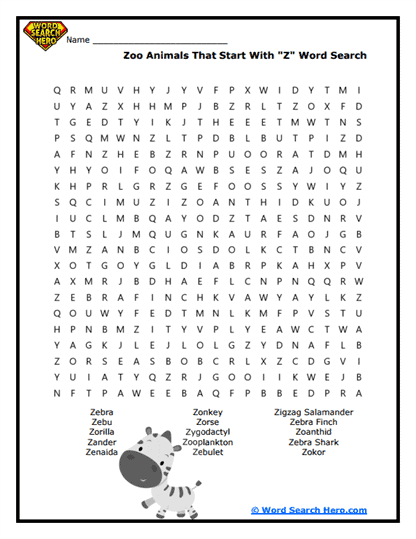 Zoo Animal Quest Word Search