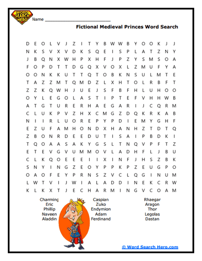 Fictional Princes Word Search