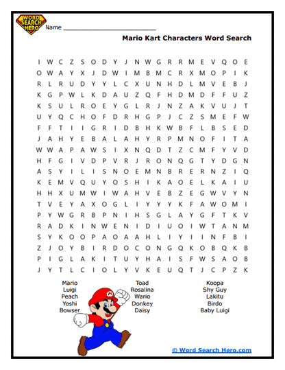 Kart Racer Names Word Search