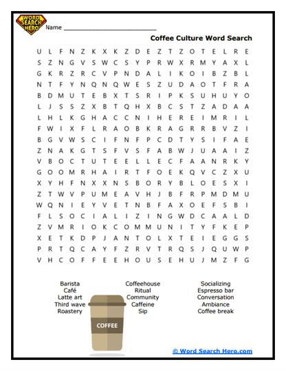 Coffee Culture Word Search